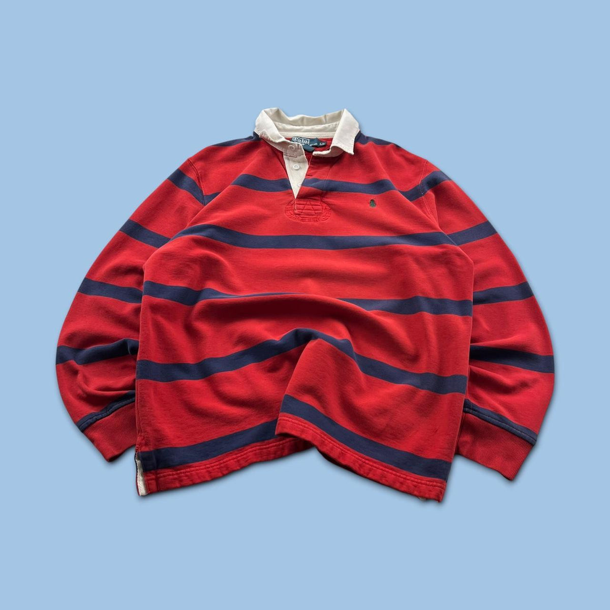 VINTAGE Y2K RALPH LAUREN STRIPED LONG SLEEVE RUGBY POLO SHIRT RED