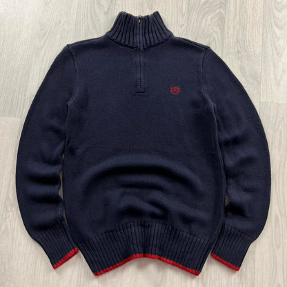 VINTAGE Y2K CHAPS CHUNKY QUARTER ZIP KNITTED JUMPER NAVY