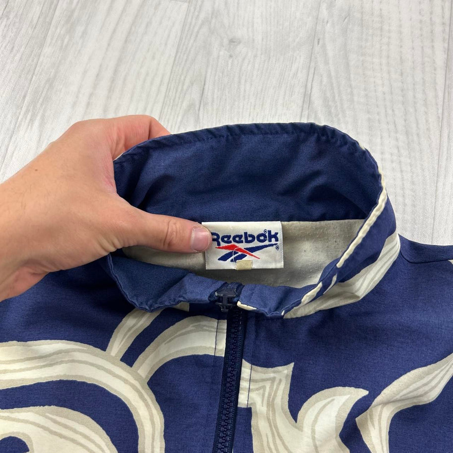VINTAGE 90s REEBOK LIGHTWEIGHT FUNKY GRAPHIC JACKET NAVY / CREAM