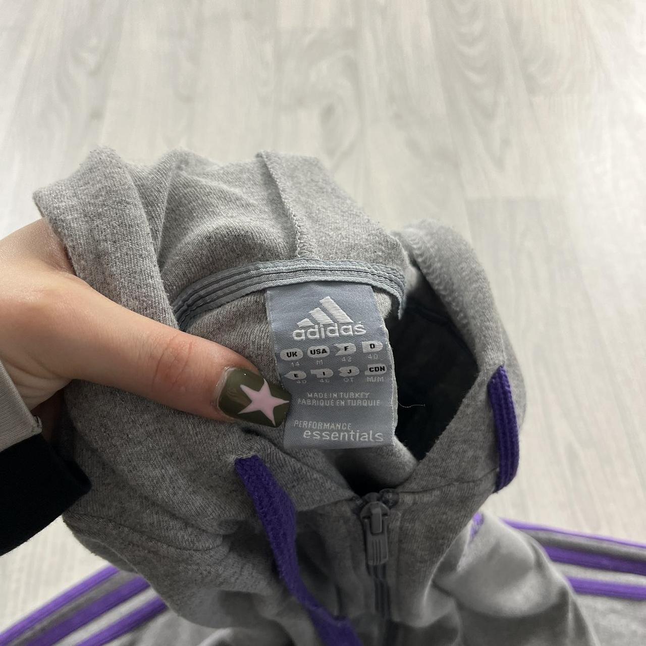 VINTAGE Y2K ADIDAS STRIPE ZIP HOODIE GREY PURPLE