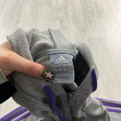 VINTAGE Y2K ADIDAS STRIPE ZIP HOODIE GREY PURPLE