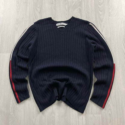 VINTAGE Y2K TOMMY HILFIGER CHUNKY RIBBED KNITTED JUMPER NAVY