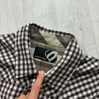 VINTAGE Y2K ANIMAL CHECKERED SHORT SLEEVE SHIRT BROWN