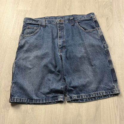 VINTAGE 00s WRANGLER BAGGY LOOSE CARPENTER JORTS BLUE