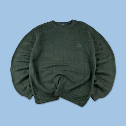 VINTAGE Y2K IZOD PLAID CHUNKY ESSENTIAL KNITTED JUMPER GREEN