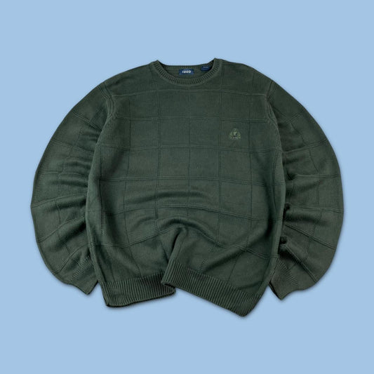VINTAGE Y2K IZOD PLAID CHUNKY ESSENTIAL KNITTED JUMPER GREEN