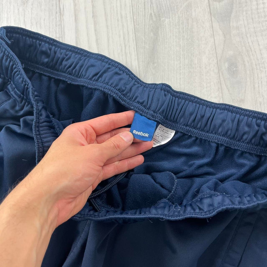 VINTAGE Y2K REEBOK WIDE LEG POPPER TRACKSUIT BOTTOMS NAVY