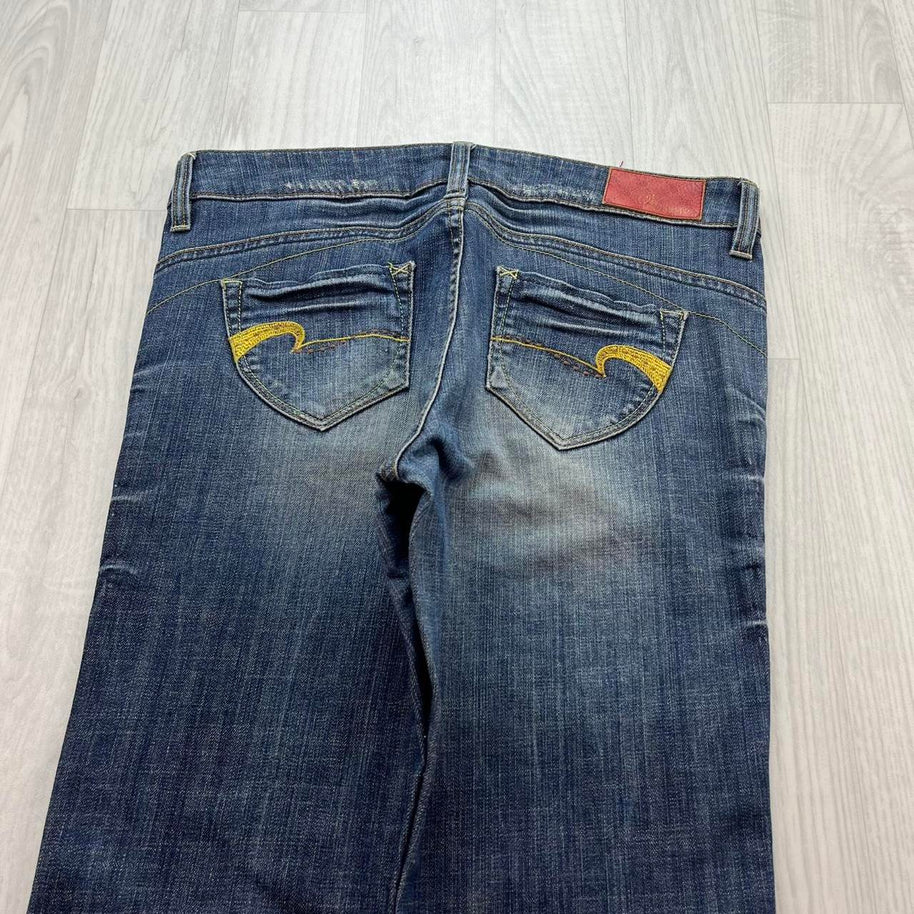 VINTAGE Y2K VICTORIA LOW RISE BOOTCUT EMBROIDERED JEANS BLUE