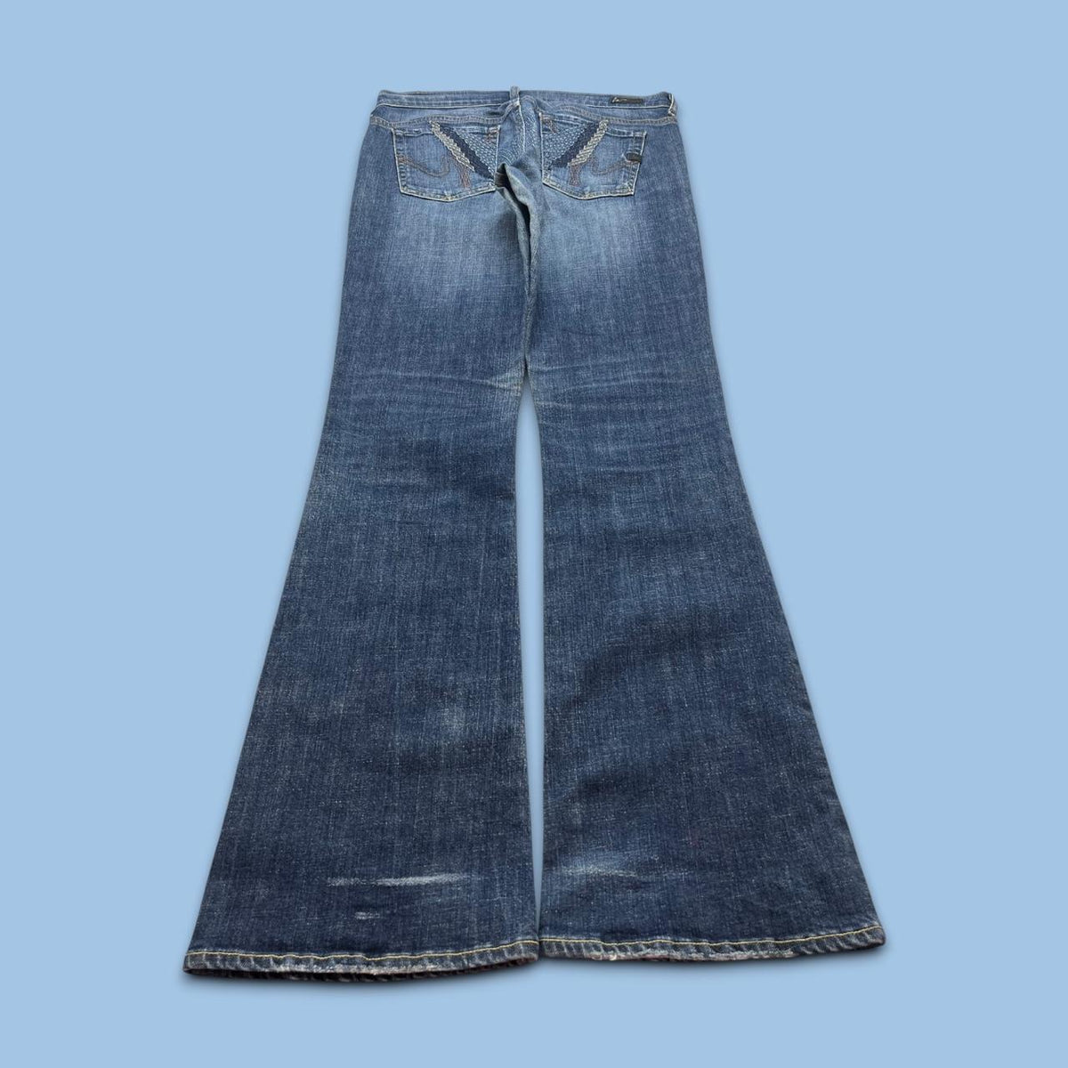 VINTAGE Y2K LOW RISE EMBROIDERED BOOTCUT FLARED JEANS BLUE