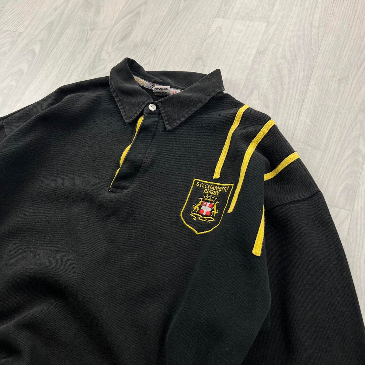 VINTAGE Y2K HEAVYWEIGHT LONG SLEEVE RUGBY POLO SHIRT BLACK