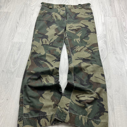 VINTAGE Y2K BAGGY FLARE CAMO CARGO TROUSERS