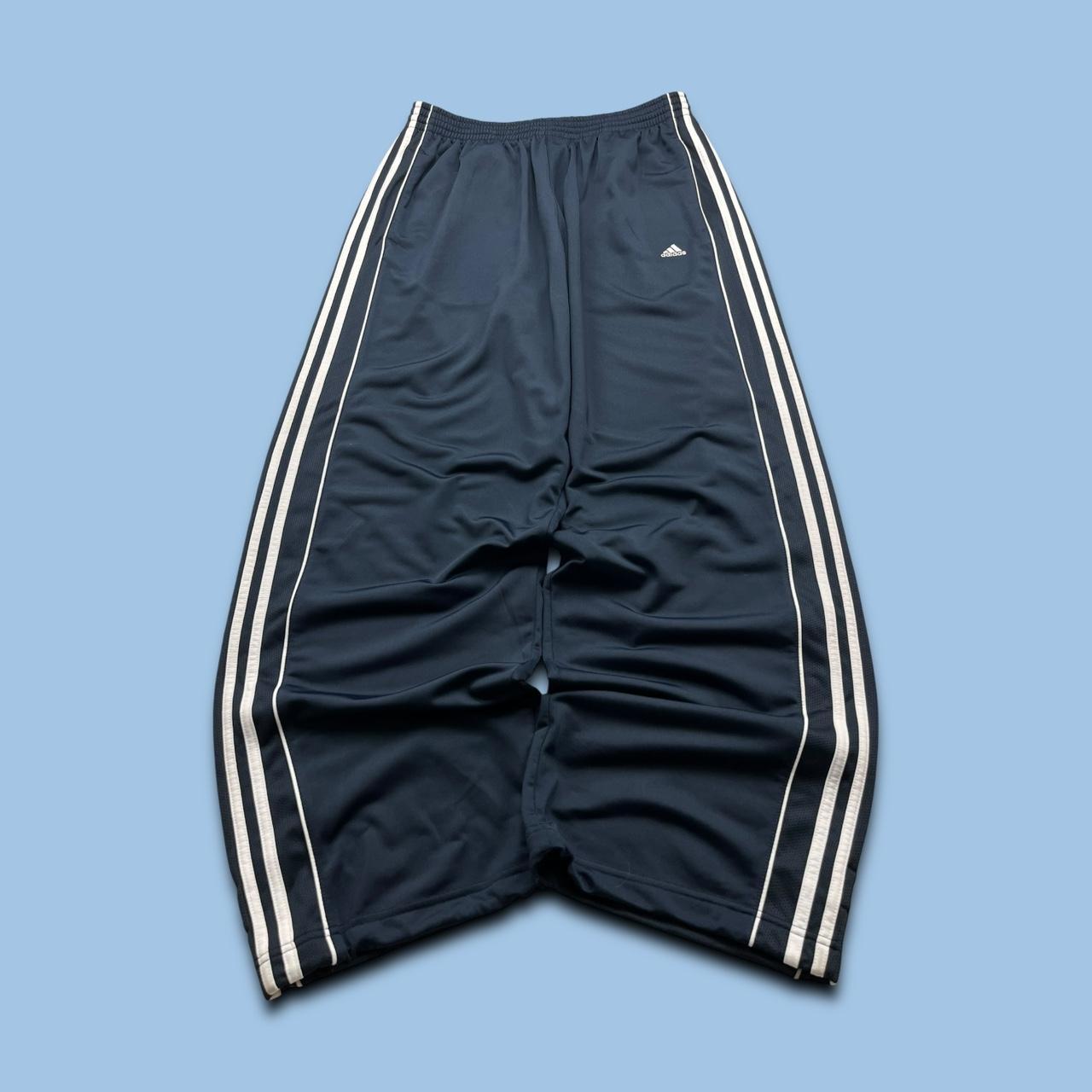 VINTAGE Y2K ADIDAS SIDE STRIPE TECHNICAL BAGGY TRACKSUIT BOTTOMS NAVY (2XL)