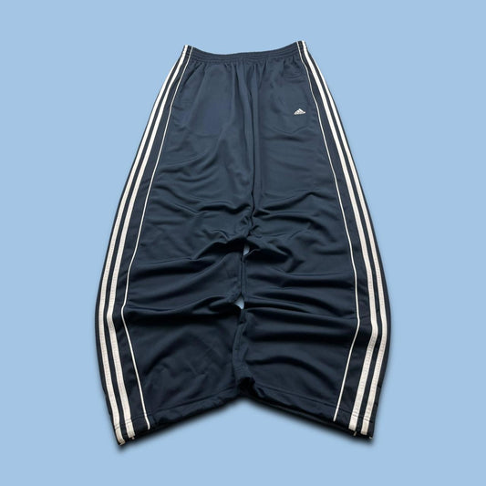 VINTAGE Y2K ADIDAS SIDE STRIPE TECHNICAL BAGGY TRACKSUIT BOTTOMS NAVY (2XL)