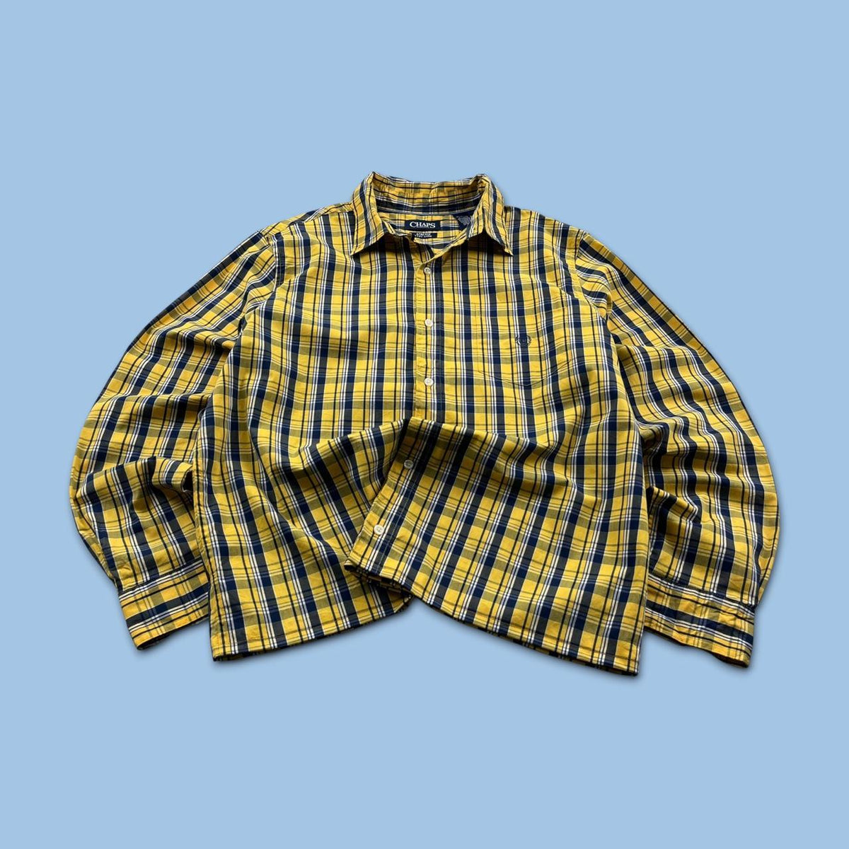 VINTAGE 00s CHAPS CHECKERED CROPPED LONG SLEEVE BUTTON UP SHIRT YELLOW