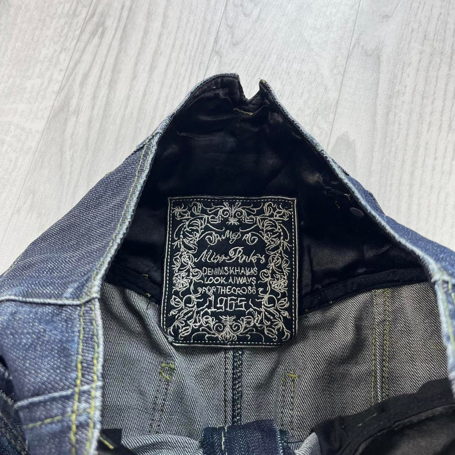 VINTAGE Y2K DENIM BUCKLE MIDI SKIRT NAVY