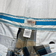 VINTAGE Y2K ROUTE 66 BAGGY CHECKERED PLAID SHORTS BEIGE / BLACK