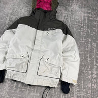 VINTAGE Y2K BILLABONG PIN STRIPE FUR HOOD KI JACKET BROWN / WHITE