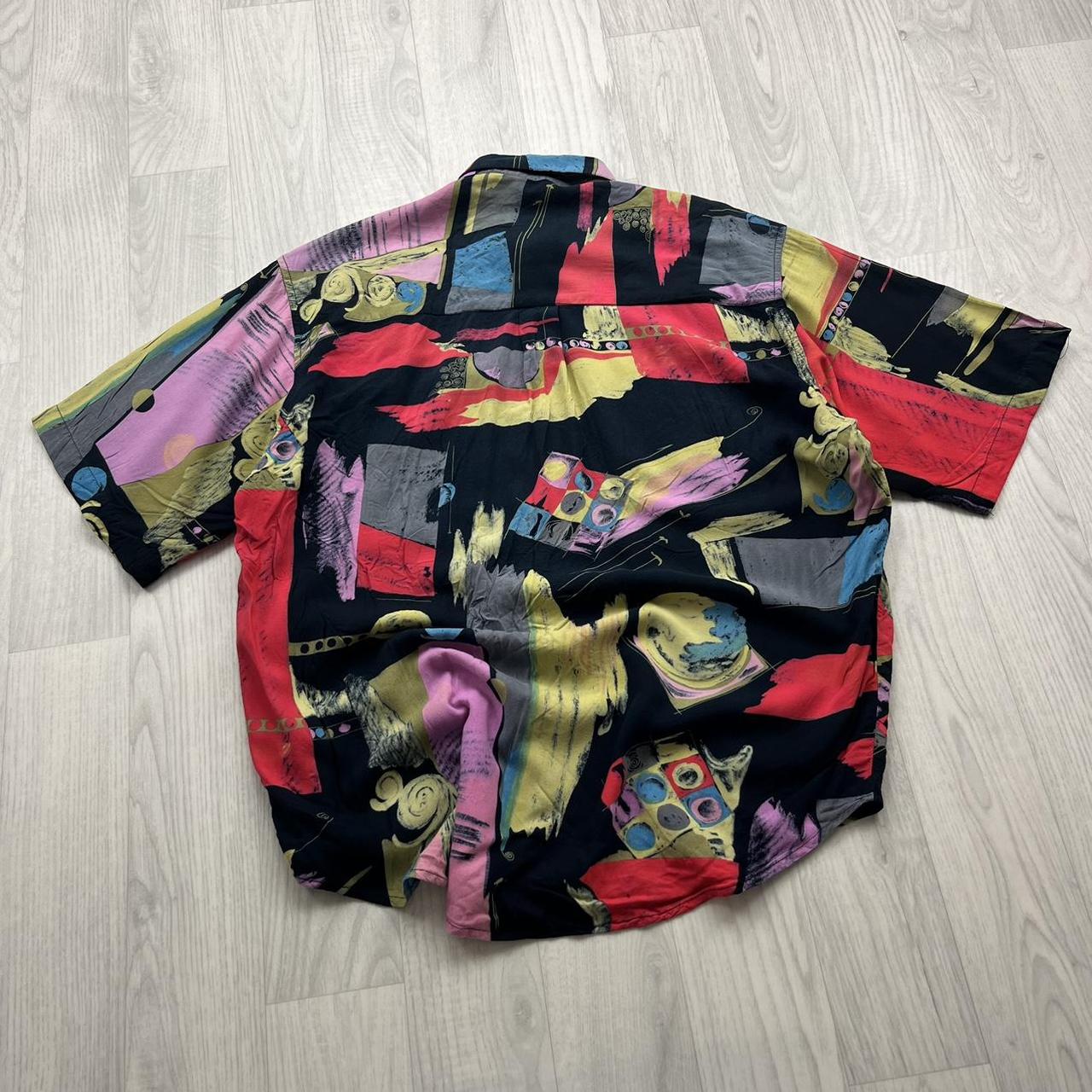 VINTAGE Y2K FUNKY PATTERN GRAPHIC SHORT SLEEVE BUTTON UP SHIRT MULTI