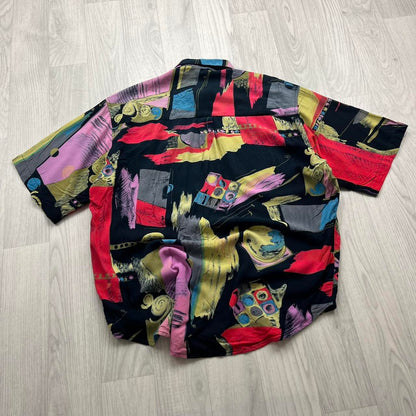 VINTAGE Y2K FUNKY PATTERN GRAPHIC SHORT SLEEVE BUTTON UP SHIRT MULTI
