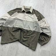 VINTAGE Y2K LACOSTE STRIPED LONG SLEEVE RUGBY POLO SHIRT KHAKI