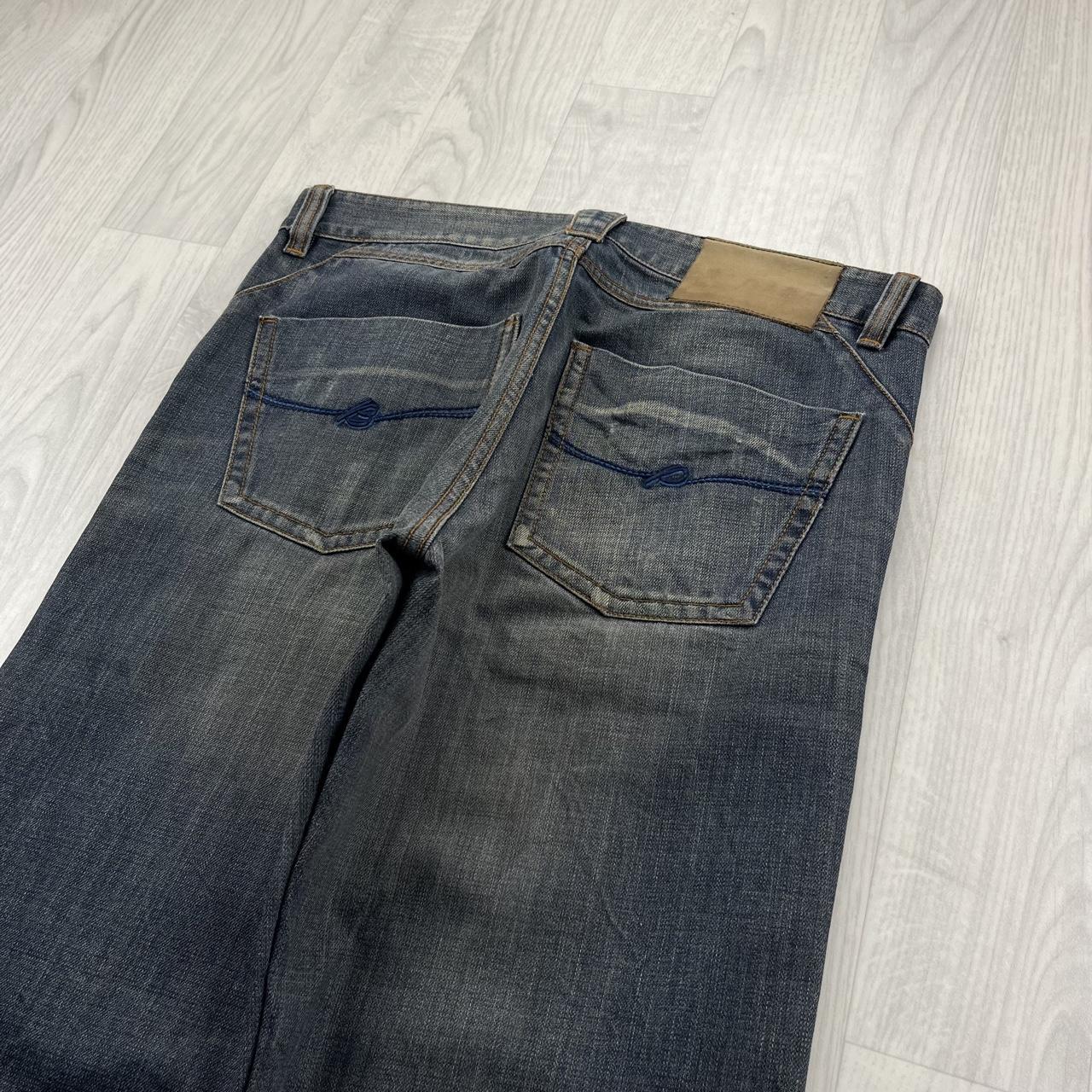 VINTAGE Y2K BEAN POLE BAGGY EMBROIDERED JEANS NAVY BLUE