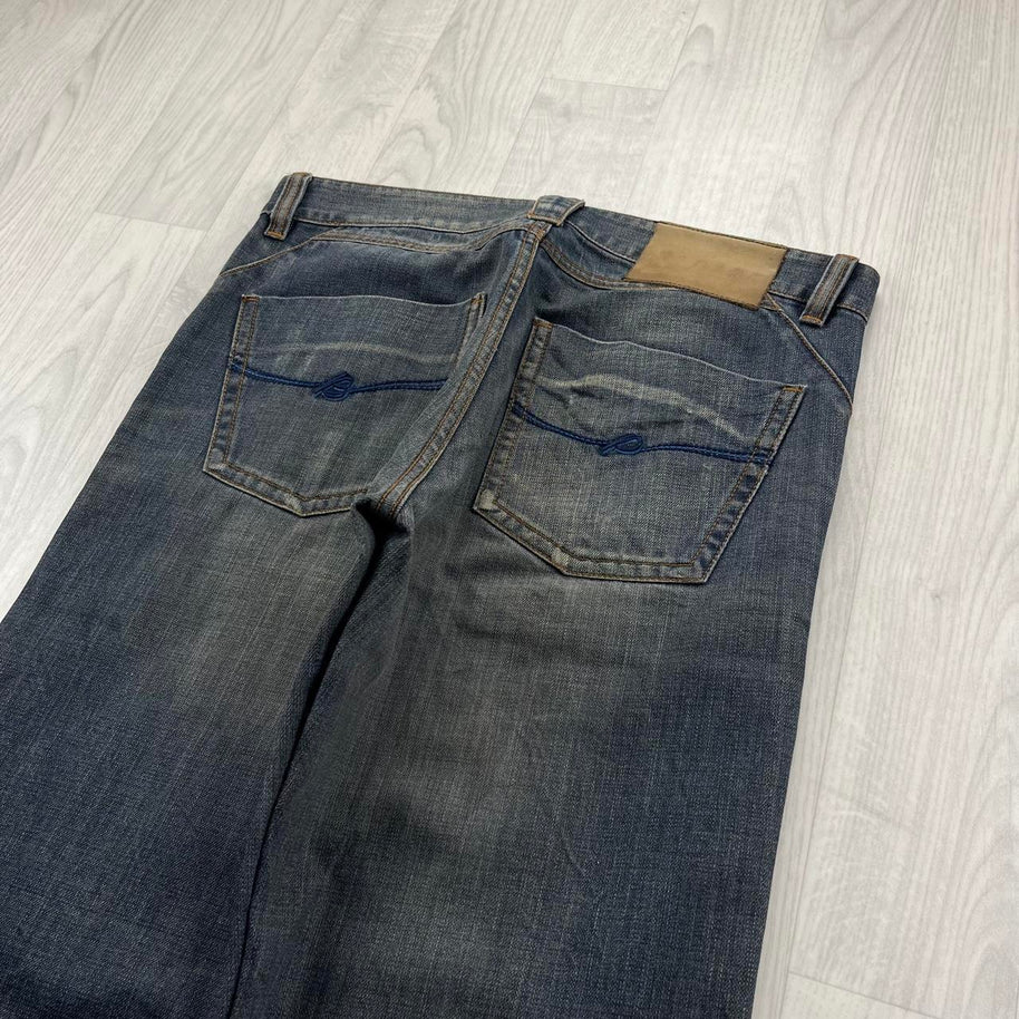 VINTAGE Y2K BEAN POLE BAGGY EMBROIDERED JEANS NAVY BLUE