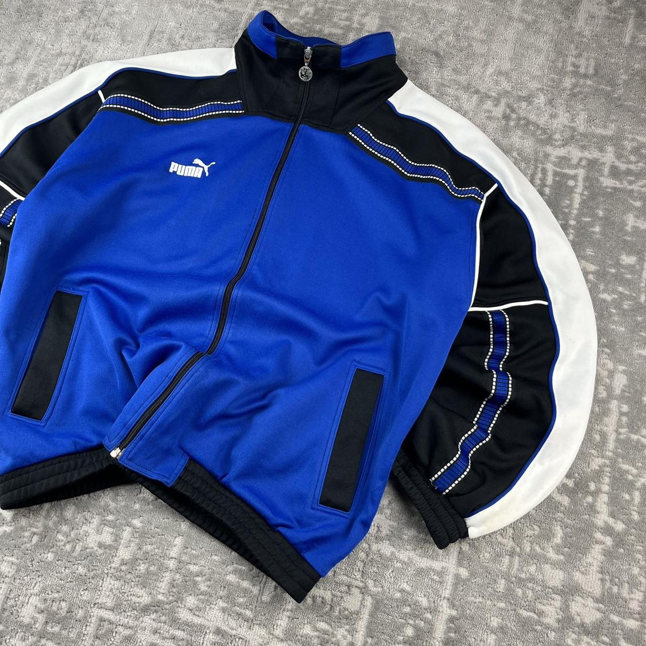 VINTAGE 90s PUMA PANELLED SPORTY TRACKSUIT JACKET BLUE / BLACK