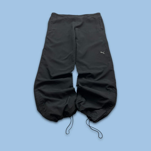 VINTAGE Y2K PUMA LOW RISE BAGGY TECHNICAL TRACKSUIT BOTTOMS BLACK