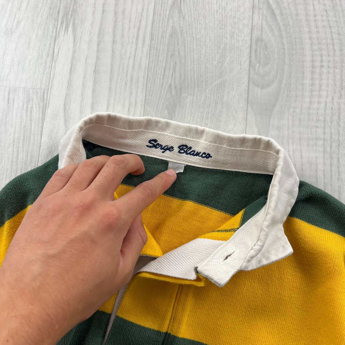 VINTAGE Y2K STRIPED LONG SLEEVE RUGBY POLO SHIRT YELLOW KHAKI