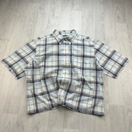VINTAGE 00s NAUTICA CHECKERED CROPPED SHORT SLEEVE BUTTON UP SHIRT WHITE