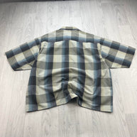 VINTAGE 00s KICKERS CHECKERED CROPPED SHORT SLEEVE BUTTON UP SHIRT BLUE / BEIGE