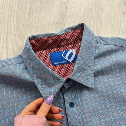 VINTAGE Y2K ANIMAL CHECKERED SHORT SLEEVE SHIRT BLUE