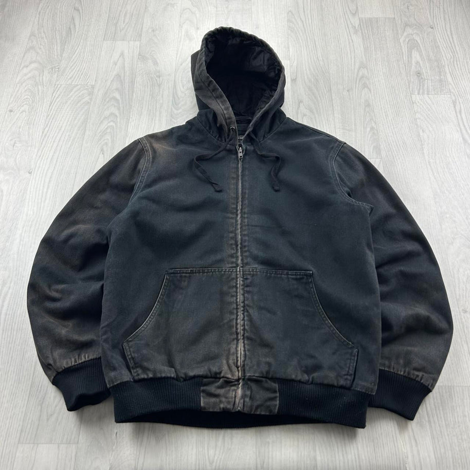 VINTAGE Y2K RSQ HOODED WORKWEAR BOMBER JACKET FADED BLACK