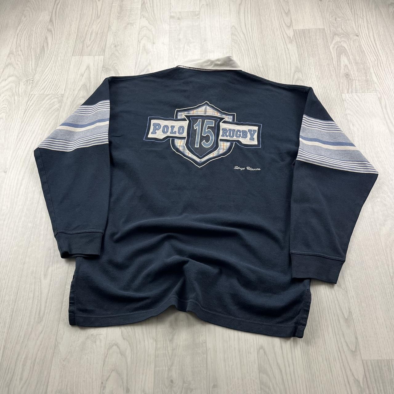 VINTAGE Y2K SERGE BLANCO HEAVY LONG SLEEVE RUGBY POLO SHIRT NAVY