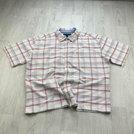 VINTAGE 00s TOMMY HILFIGER CHECKERED CROPPED SHORT SLEEVE BUTTON UP SHIRT WHITE / RED