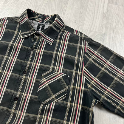 VINTAGE Y2K BILLABONG CHECKERED SHORT SLEEVE SHIRT BLACK