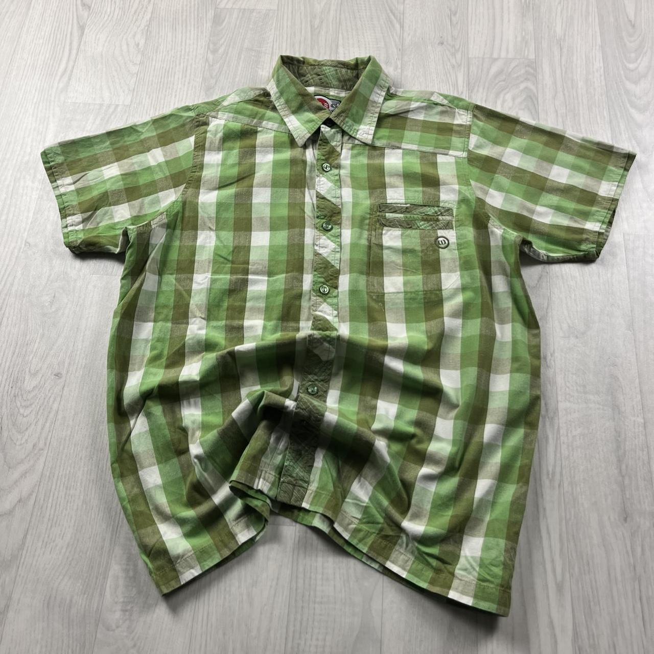 VINTAGE Y2K ANIMAL CHECKERED SHORT SLEEVE SHIRT GREEN