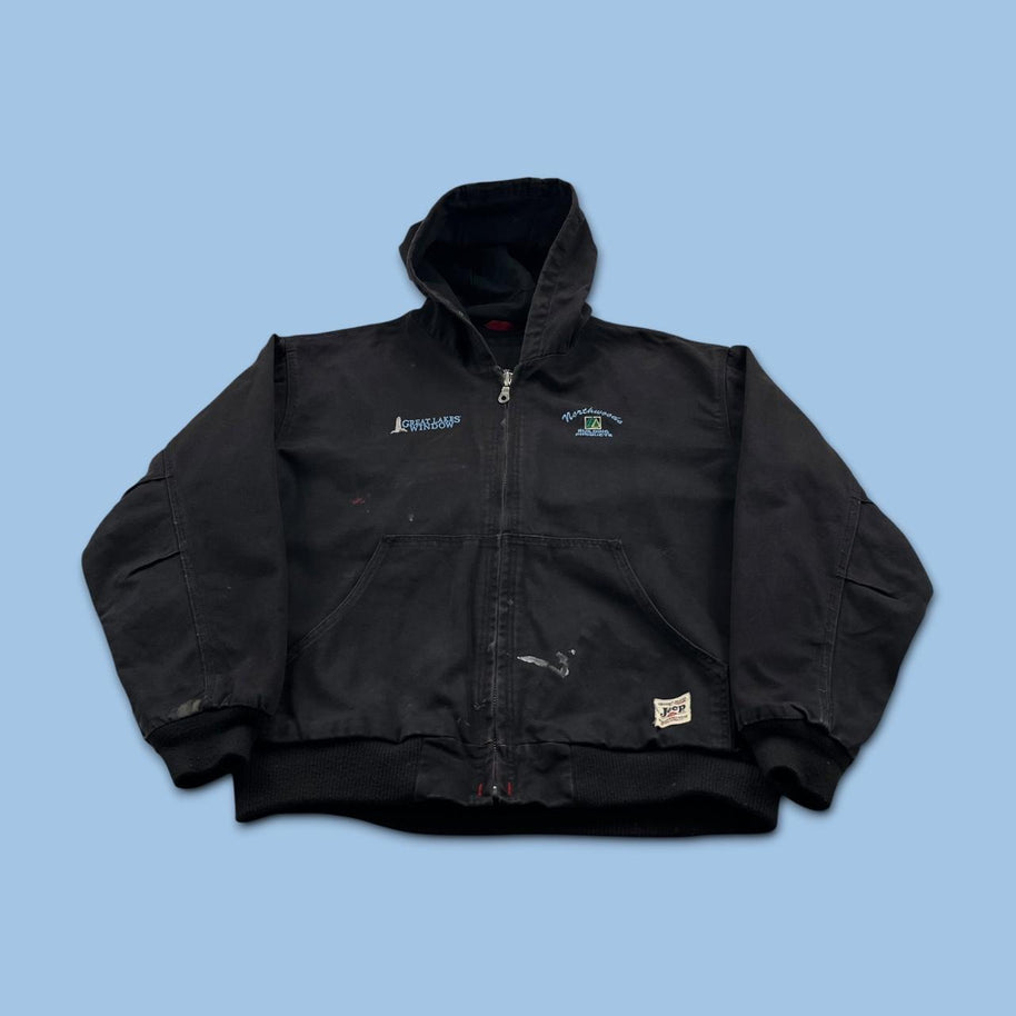 VINTAGE Y2K JEEP WORKWEAR HOODED BOMBER JACKET BLACK