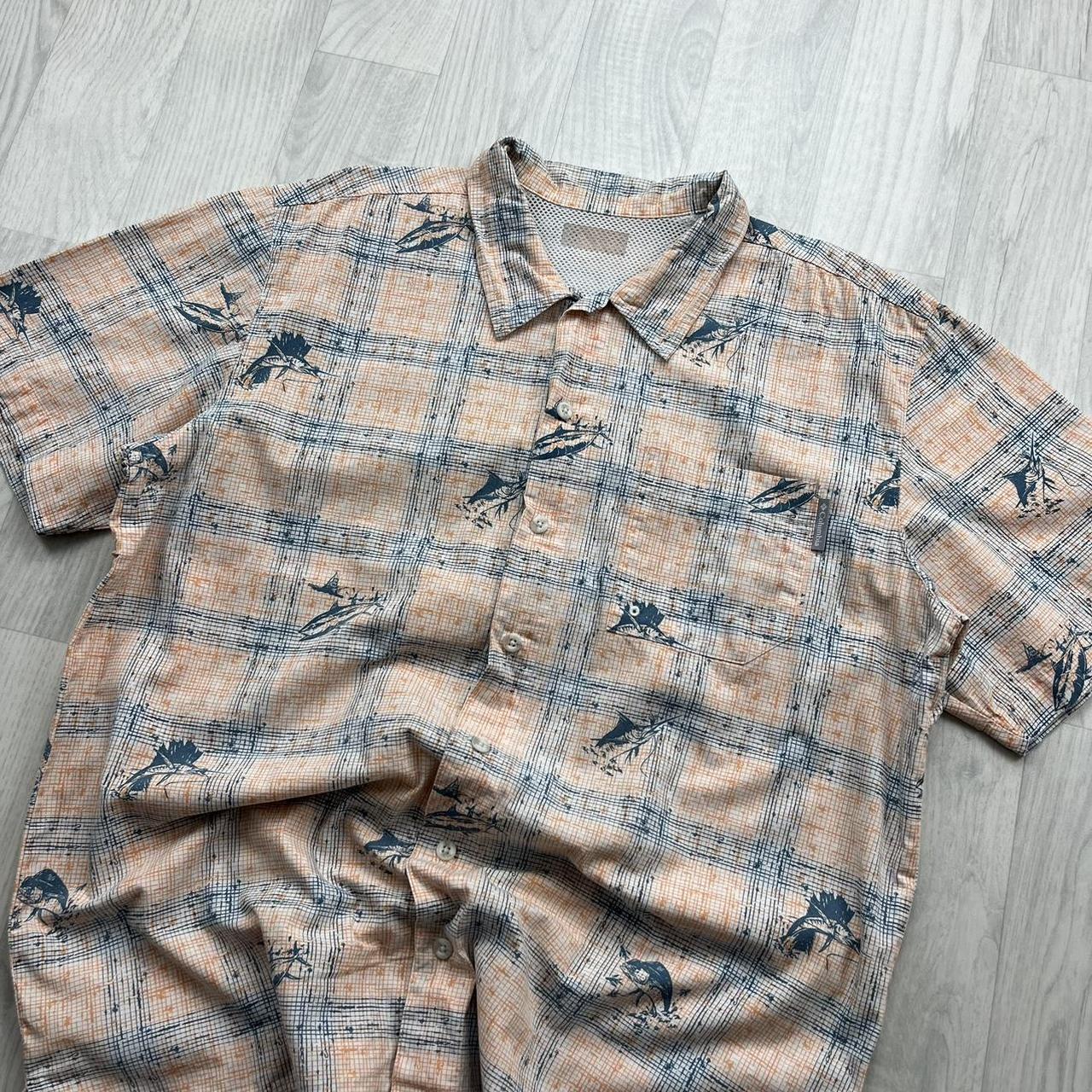 VINTAGE Y2K COLUMBIA GRAPHIC BUTTON UP SHORT SLEEVE SHIRT ORANGE