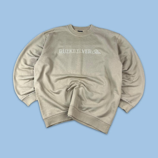 VINTAGE Y2K QUIKSILVER SPELL OUT BOXY SWEATSHIRT BEIGE
