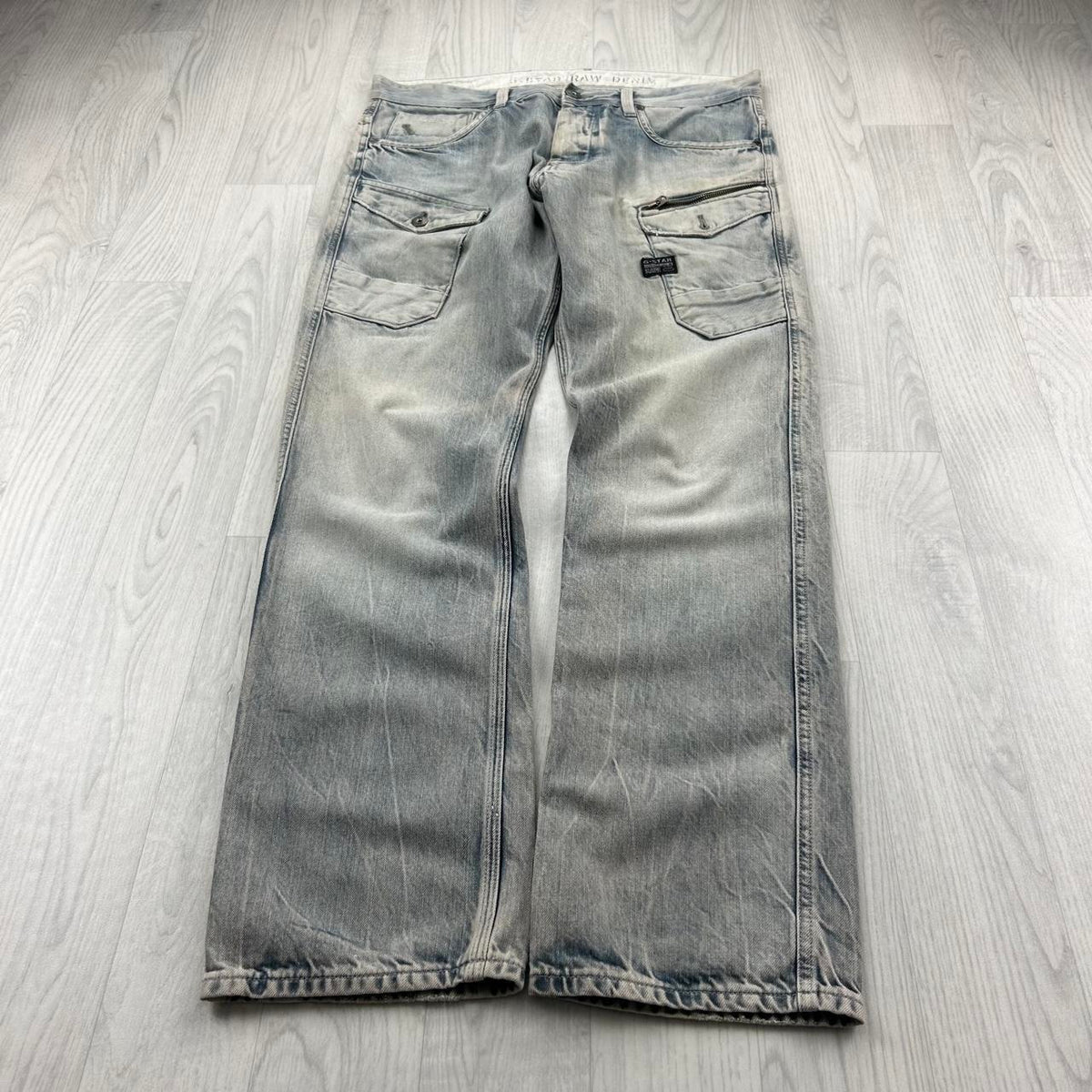 VINTAGE Y2K G STAR STRAIGHT LEG FADED JEANS LIGHT BLUE