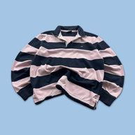 VINTAGE Y2K STRIPED LONG SLEEVE RUGBY POLO SHIRT PINK / NAVY