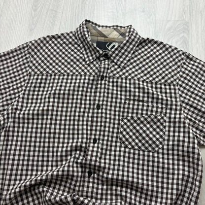 VINTAGE Y2K ANIMAL CHECKERED SHORT SLEEVE SHIRT BROWN