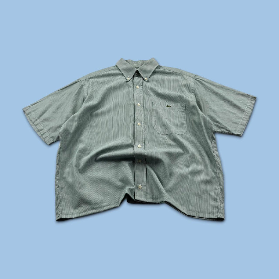 VINTAGE 00s LACOSTE STRIPED CROPPED SHORT SLEEVE BUTTON UP SHIRT GREEN
