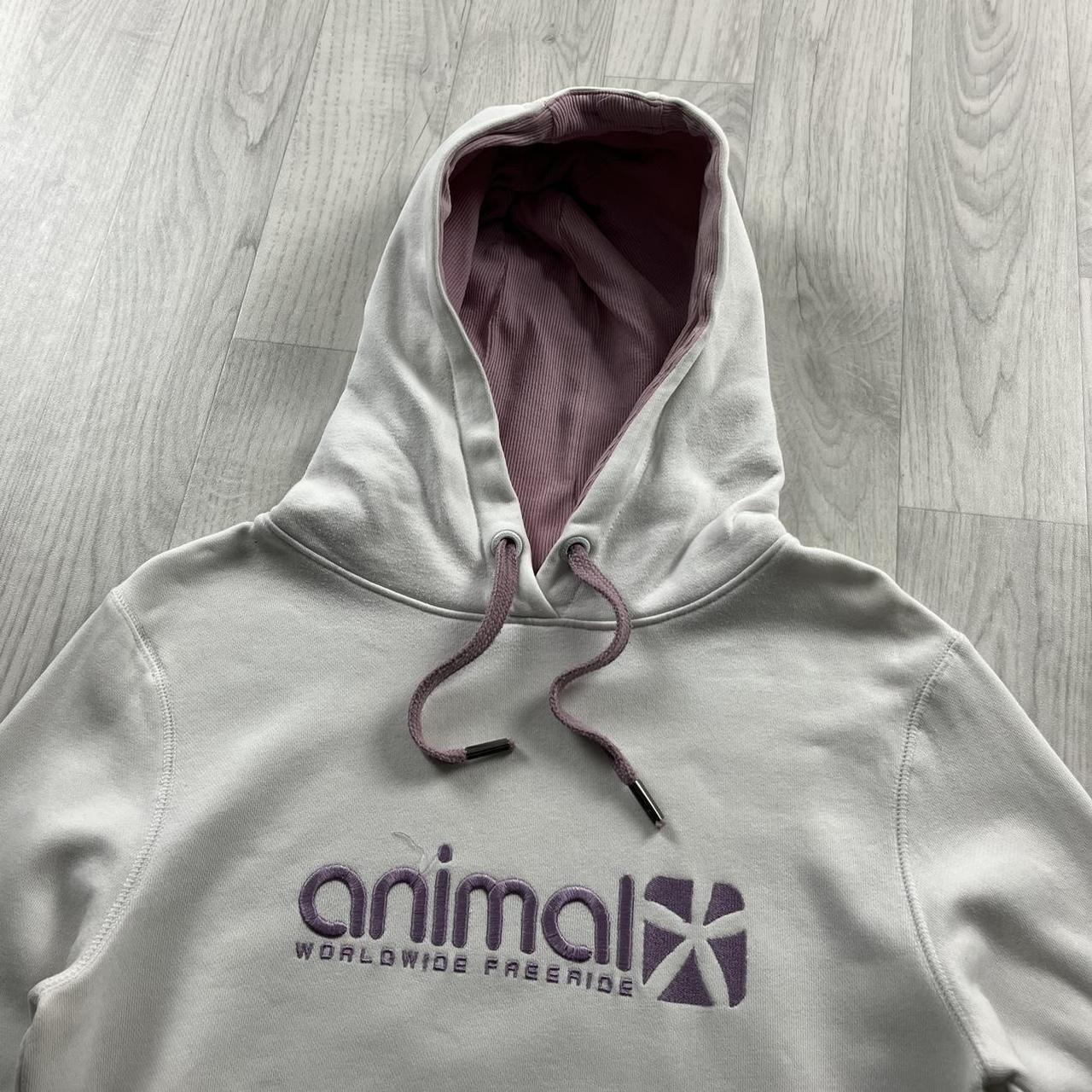 VINTAGE Y2K ANIMAL SPELL OUT HOODIE WHITE PINK