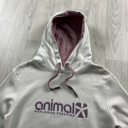 VINTAGE Y2K ANIMAL SPELL OUT HOODIE WHITE PINK