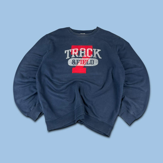 VINTAGE Y2K NIKE TRACK AND FIELD GRAPHIC BOXY SWEATSHIRT NAVY