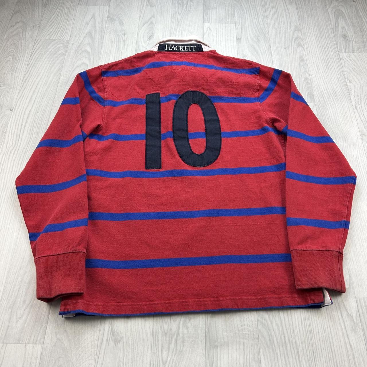 VINTAGE Y2K HACKETT STRIPED LONG SLEEVE RUGBY POLO SHIRT RED