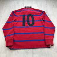 VINTAGE Y2K HACKETT STRIPED LONG SLEEVE RUGBY POLO SHIRT RED