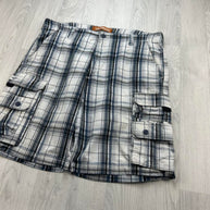 VINTAGE Y2K LEE BAGGY CHECKERED PLAID CARGO SHORTS WHITE / NAVY